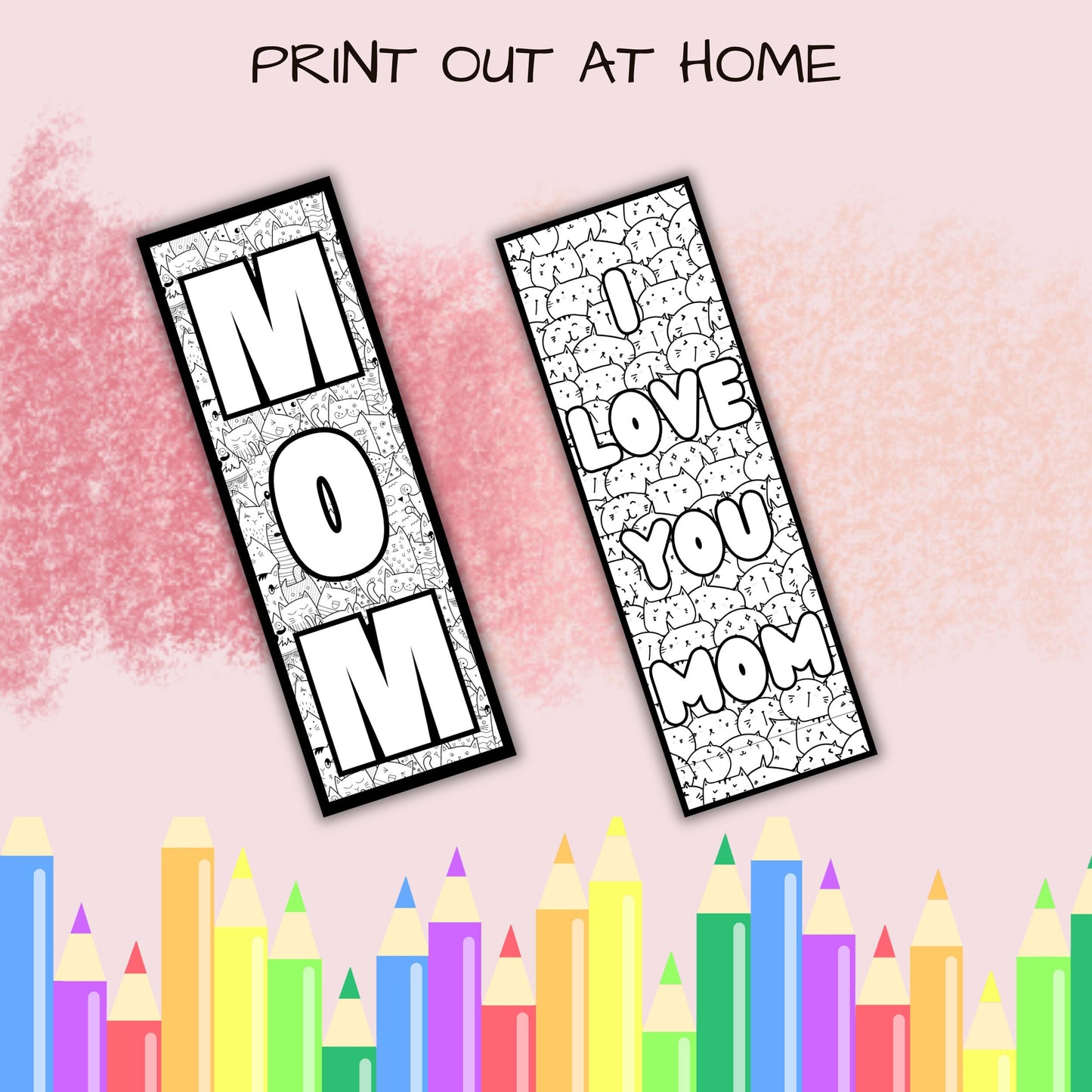 Mother's Day Printable Coloring Bookmarks, Gift from Kids, DIY Mother's Day Gift for Mom, Unique Instant Download, Gift for Mom