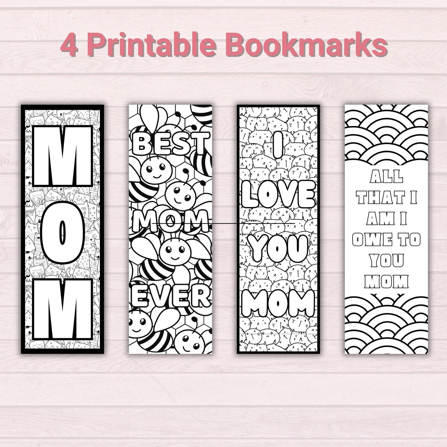 Mother's Day Printable Coloring Bookmarks, Gift from Kids, DIY Mother's Day Gift for Mom, Unique Instant Download, Gift for Mom
