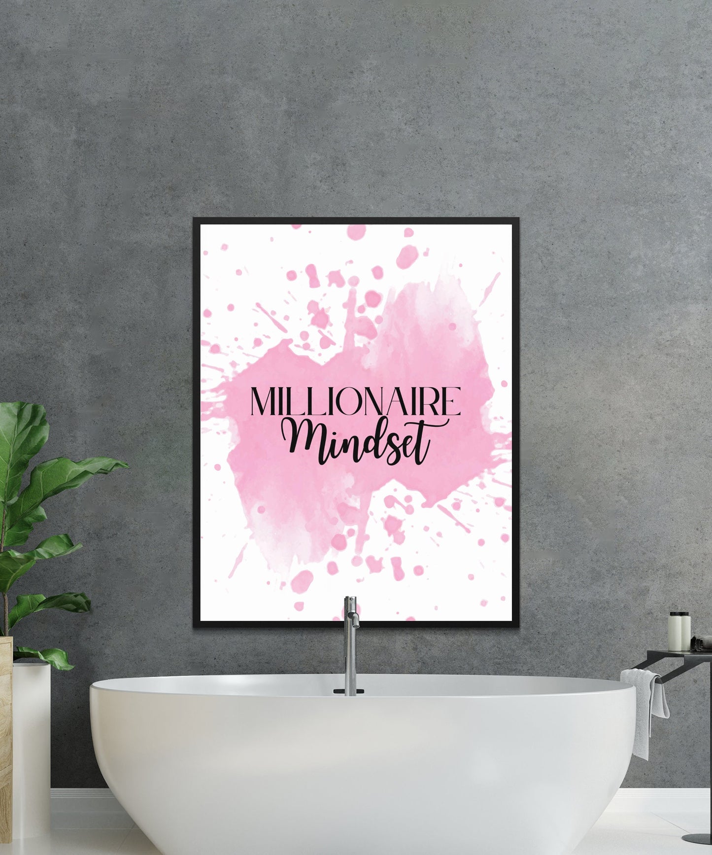 Digital Millionaire Mindset Wall Art Download in Pink Splash - Wealth Affirmations, Success Quotes - Inspirational Decor