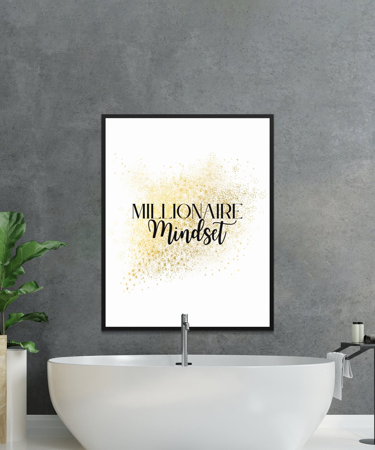 Digital Millionaire Mindset Wall Art Download in Gold Glitter - Wealth Affirmations, Success Quotes - Inspirational Decor