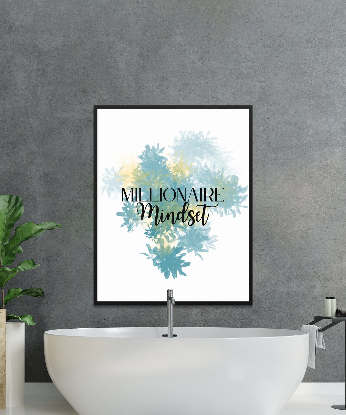 Digital Millionaire Mindset Wall Art Download in Blue & Gold - Wealth Affirmations, Success Quotes - Inspirational Decor