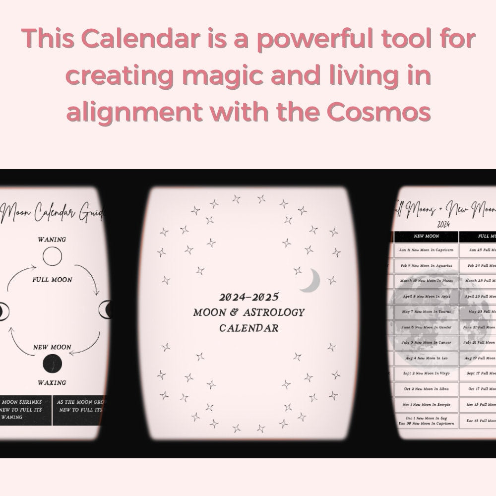 2023-24 Lunar Calendar Printable, Moon Phase, Astronomical Events, Lunar cycle, Moon Magic,Manifesting, Moon Calendar, PDF, Astrology