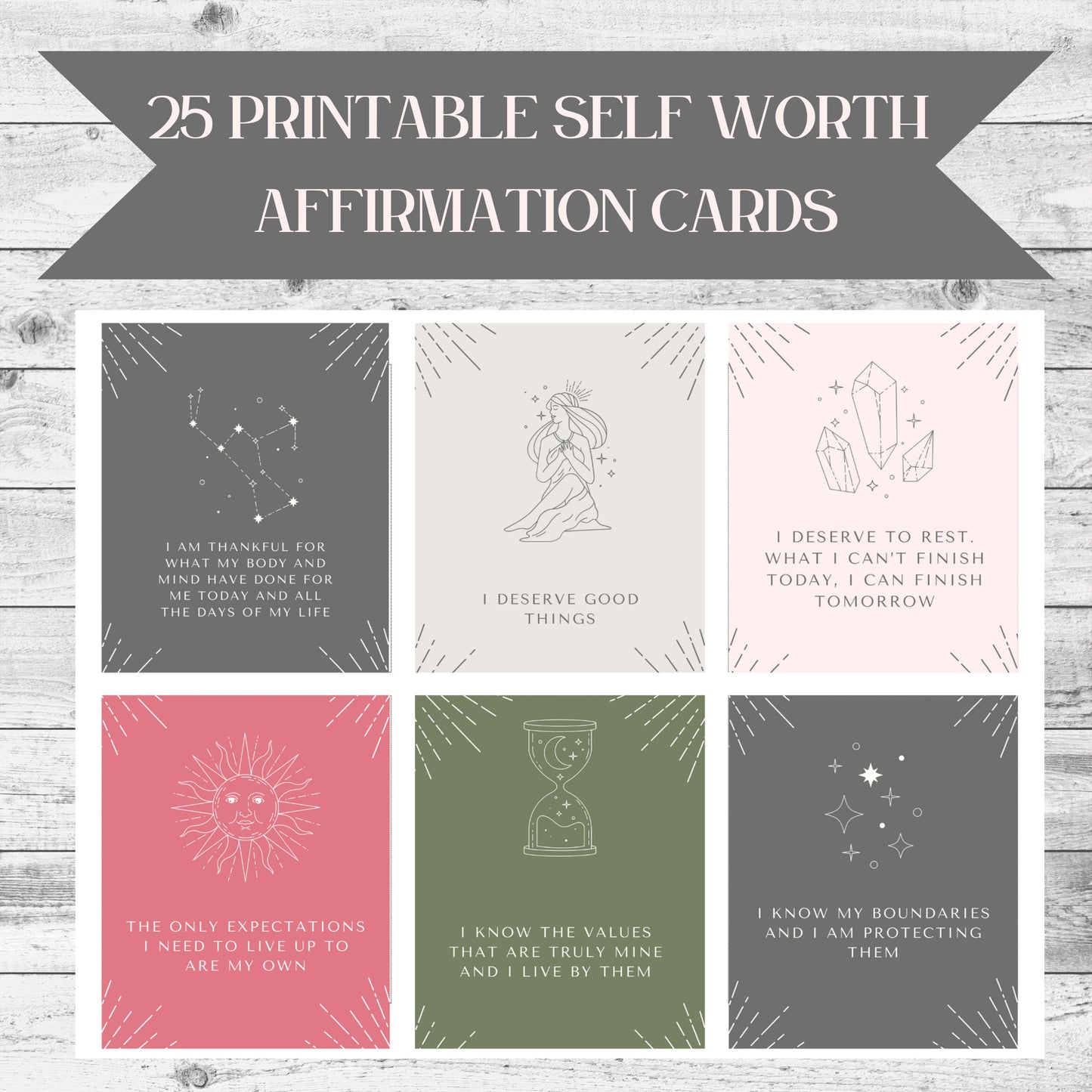 Empower Your Journey, 25 Digital Self Worth Affirmation Cards for Daily Inspiration and Positive Transformation - Printable Download