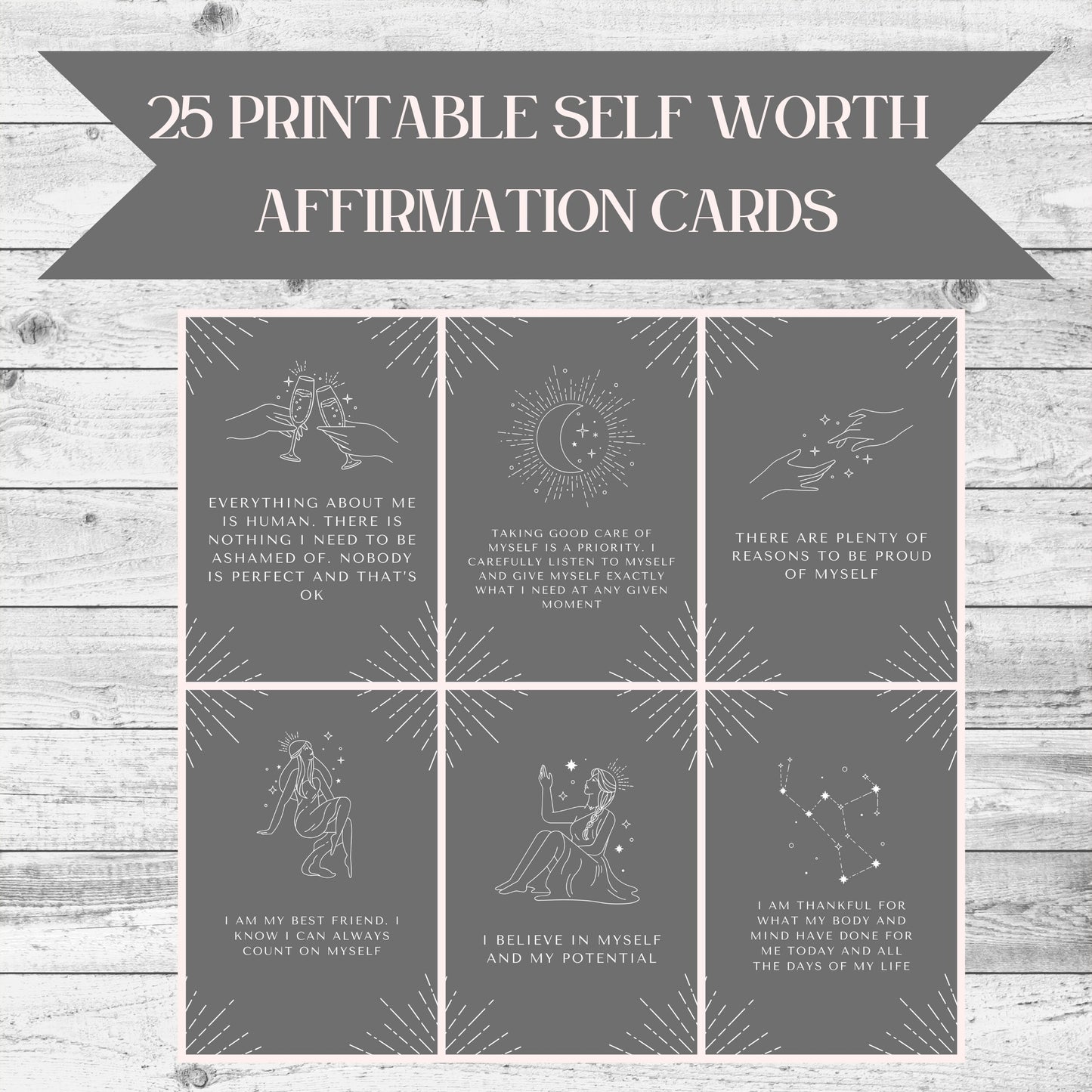 Empower Your Journey, 25 Digital Self Worth Affirmation Cards for Daily Inspiration and Positive Transformation - Printable Download