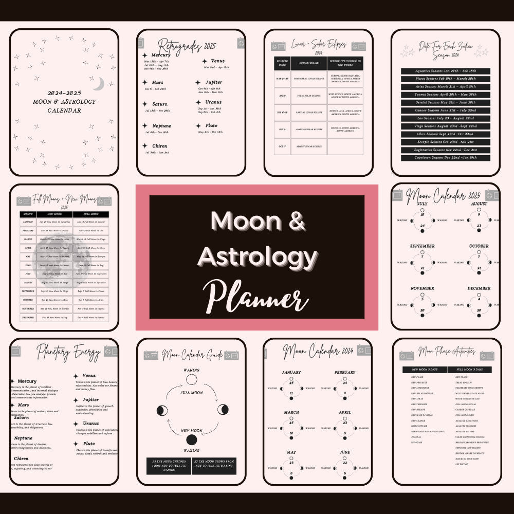 2023-24 Lunar Calendar Printable, Moon Phase, Astronomical Events, Lunar cycle, Moon Magic,Manifesting, Moon Calendar, PDF, Astrology