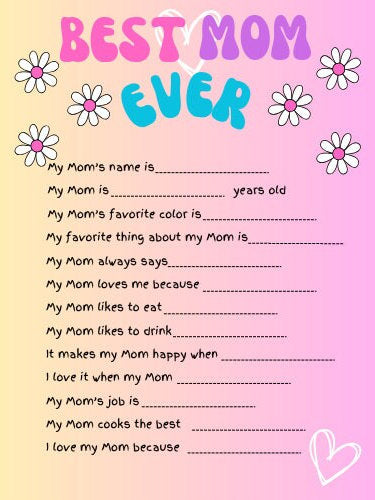 Best Mom Ever Questionnaire, Mothers Day Fun Questionnaire, My Mom and Me Fun Mothers day Printable
