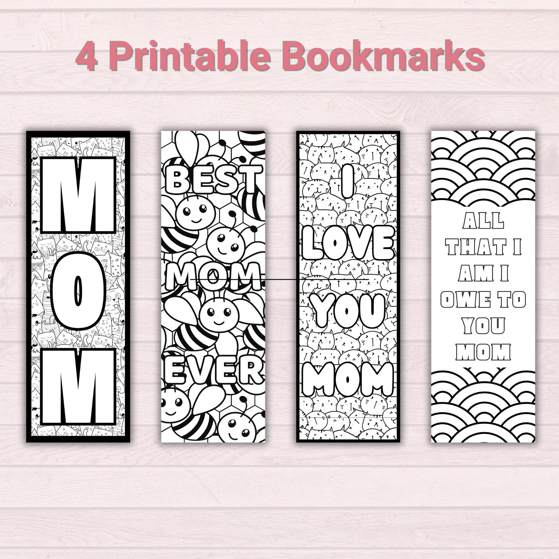 Mother's Day Printable Coloring Bookmarks, Gift from Kids, DIY Mother's Day Gift for Mom, Unique Instant Download, Gift for Mom