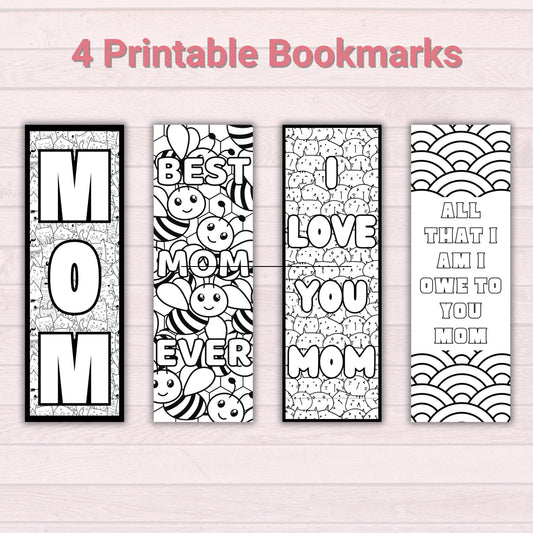 Mother's Day Printable Coloring Bookmarks, Gift from Kids, DIY Mother's Day Gift for Mom, Unique Instant Download, Gift for Mom
