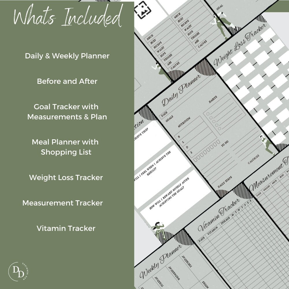 Weight Loss Tracker, Weight loss Journal, Fitness Planner Printable, Weight Loss Chart, Body Measurements, Meal Planner, Shopping list