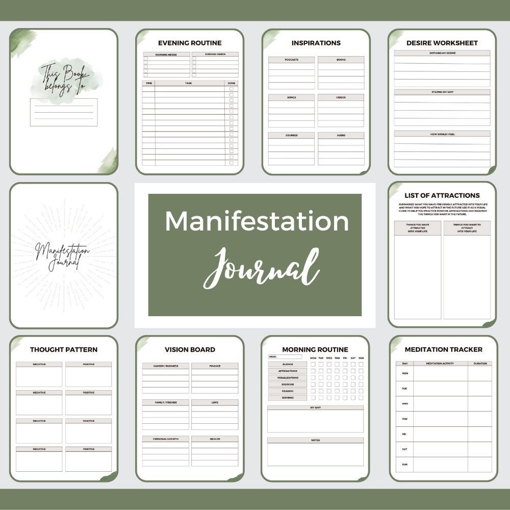 Printable Manifestation Journal for Intentional Manifesting, Law of Attraction, Self-Reflection, Manifesting Planner and Goal Setting