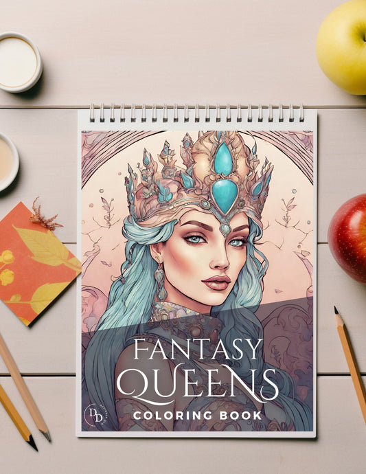 Fantasy Queens Printable Coloring Book - Mythical Royalty, Intricate Designs, DIY, Instant Download, Relaxation, Procreate.