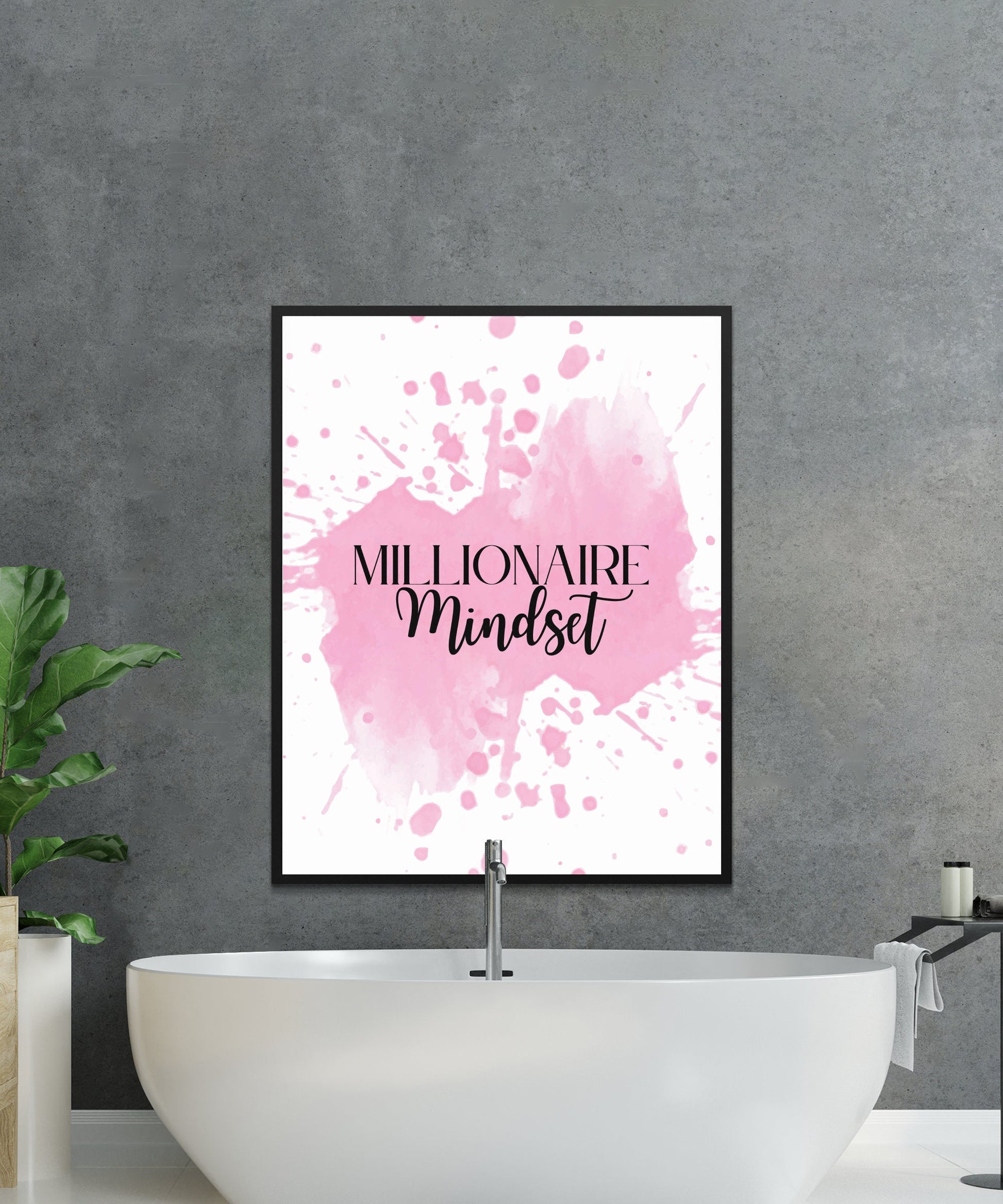 Digital Millionaire Mindset Wall Art Download in Pink Splash - Wealth Affirmations, Success Quotes - Inspirational Decor