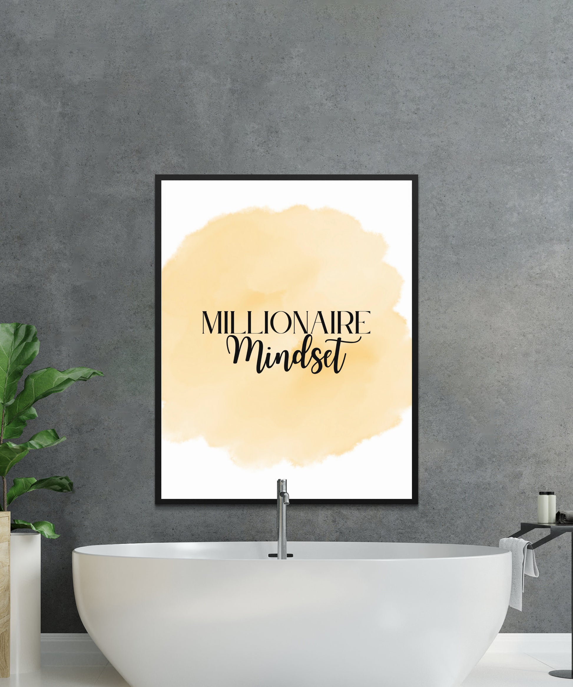 Digital Millionaire Mindset Wall Art Download in Yellow - Wealth Affirmations, Success Quotes - Inspirational Decor