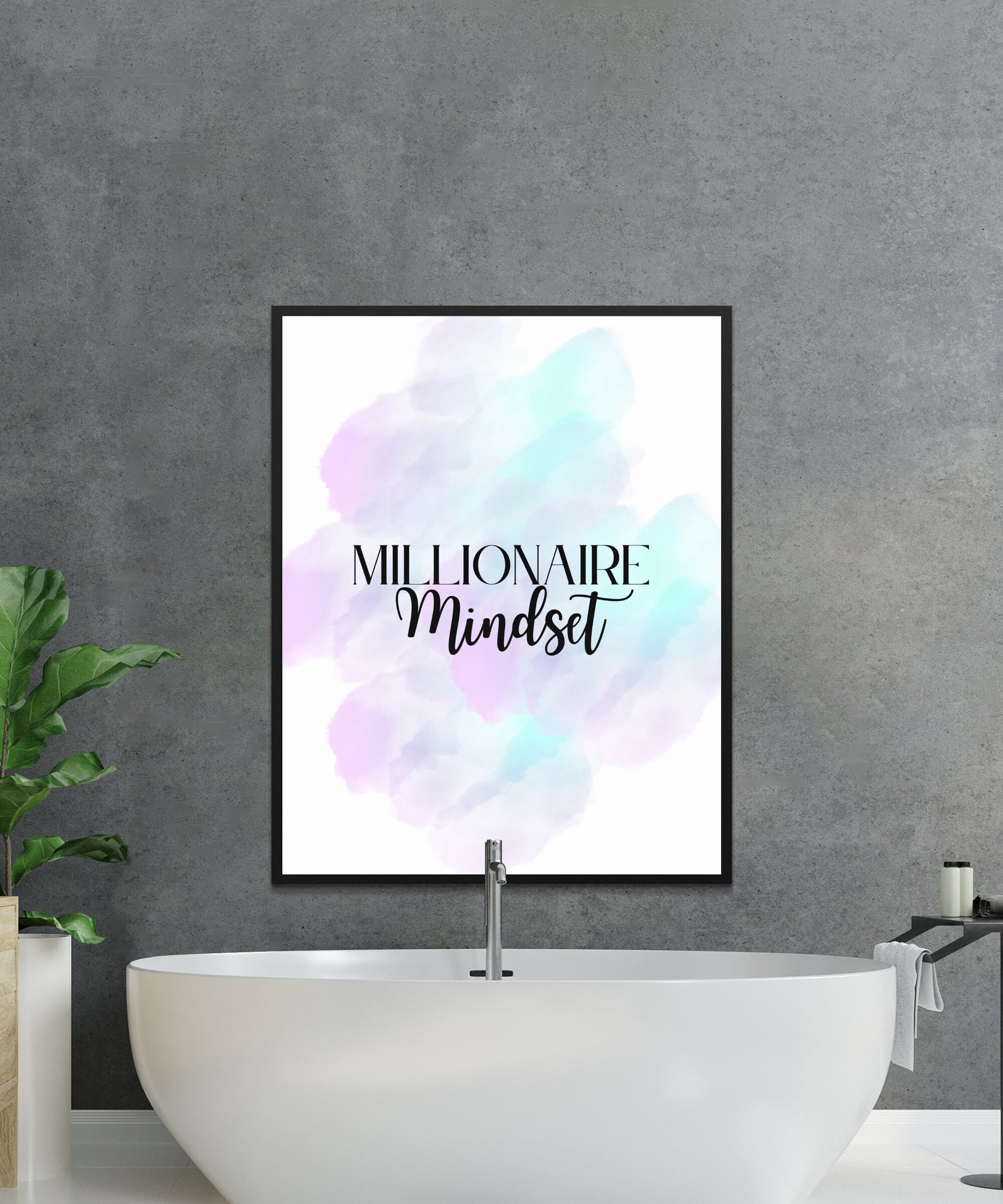 Digital Millionaire Mindset Wall Art Download in Pastel - Wealth Affirmations, Success Quotes - Inspirational Decor