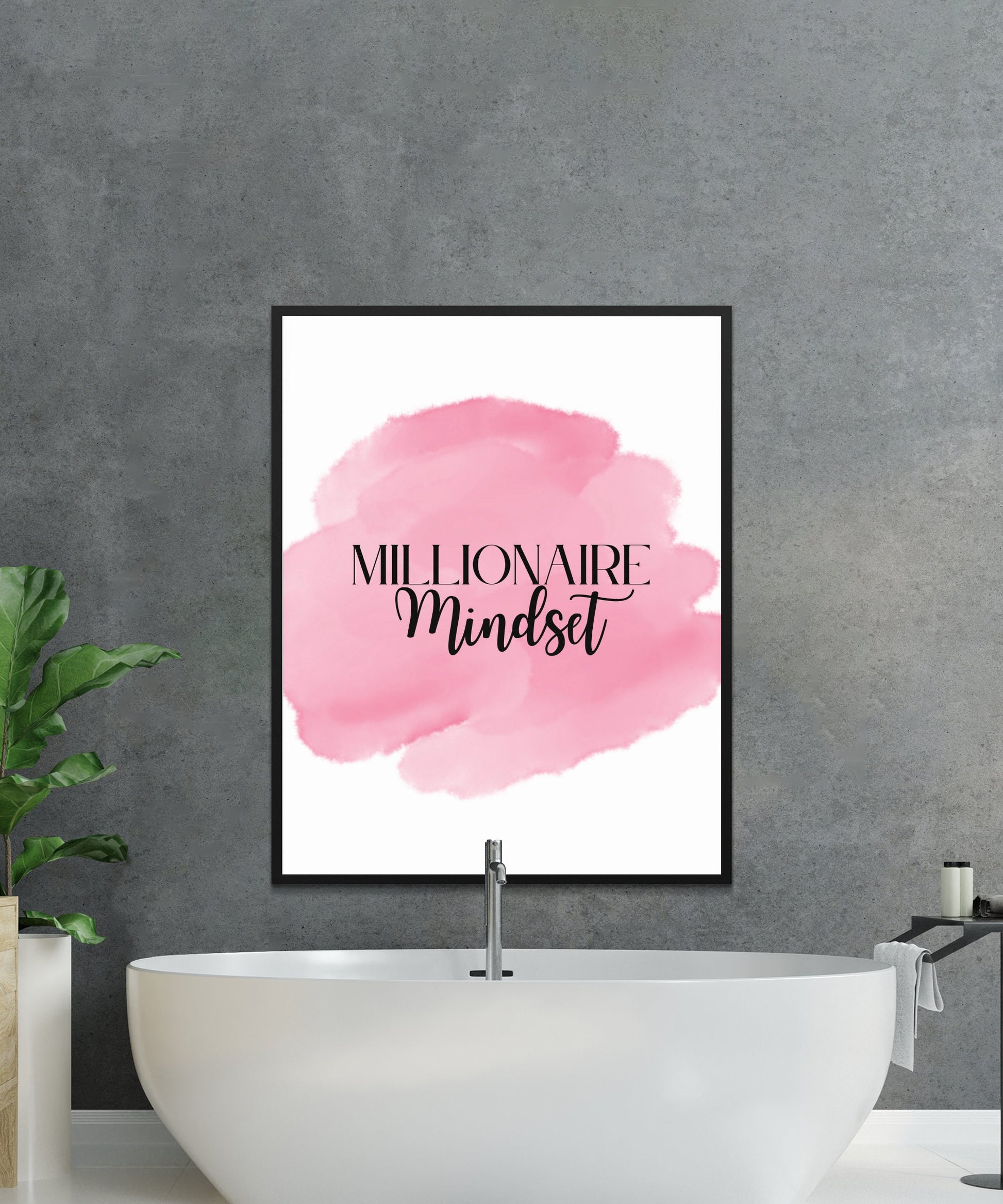 Digital Millionaire Mindset Wall Art Download in Pink - Wealth Affirmations, Success Quotes - Inspirational Decor