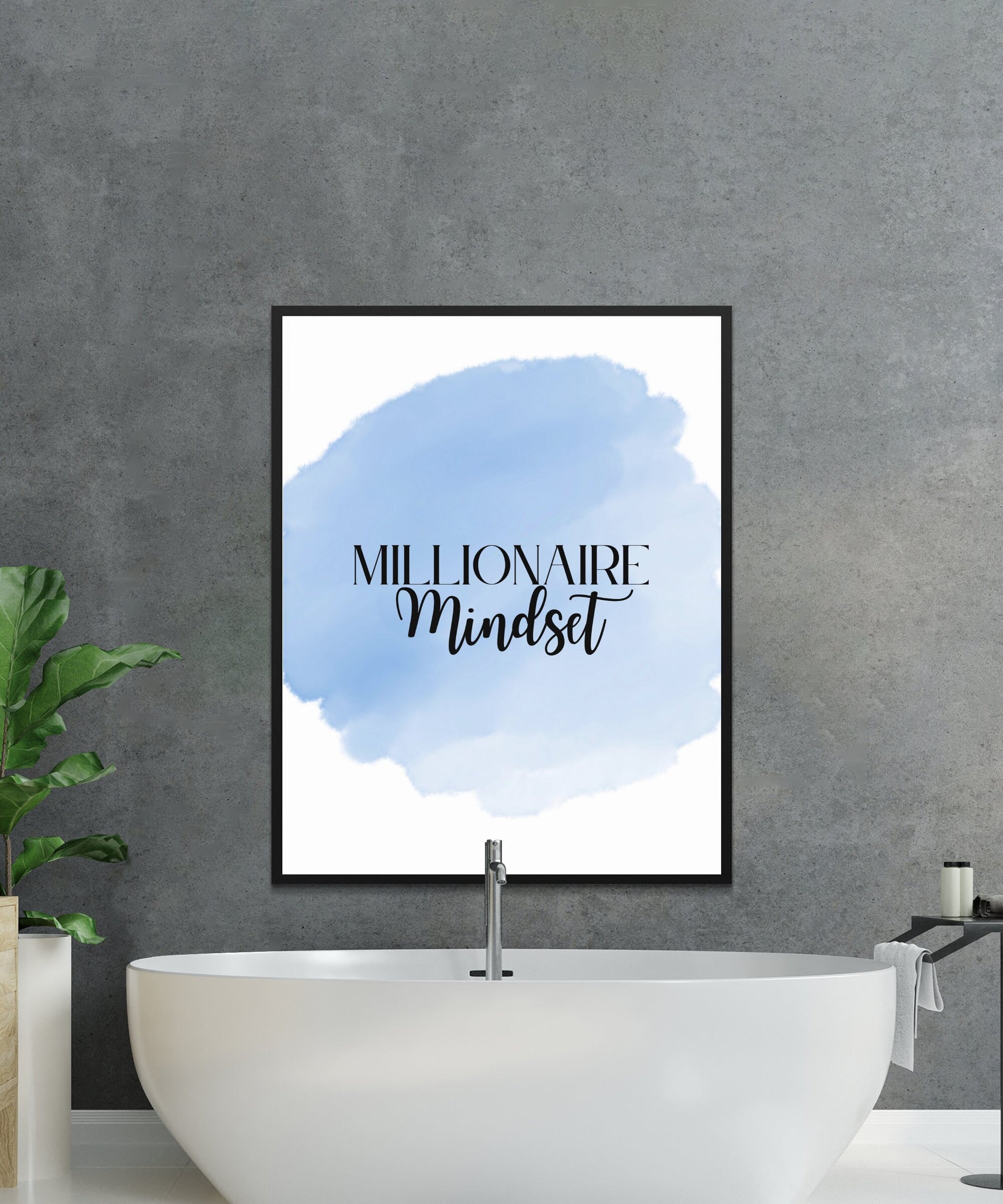 Digital Millionaire Mindset Wall Art Download in Blue - Wealth Affirmations, Success Quotes - Inspirational Decor