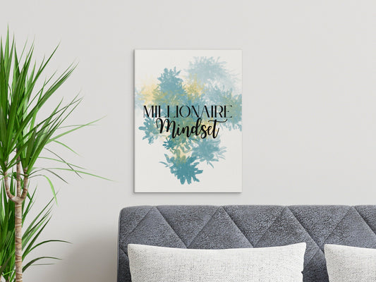 Digital Millionaire Mindset Wall Art Download in Blue & Gold - Wealth Affirmations, Success Quotes - Inspirational Decor