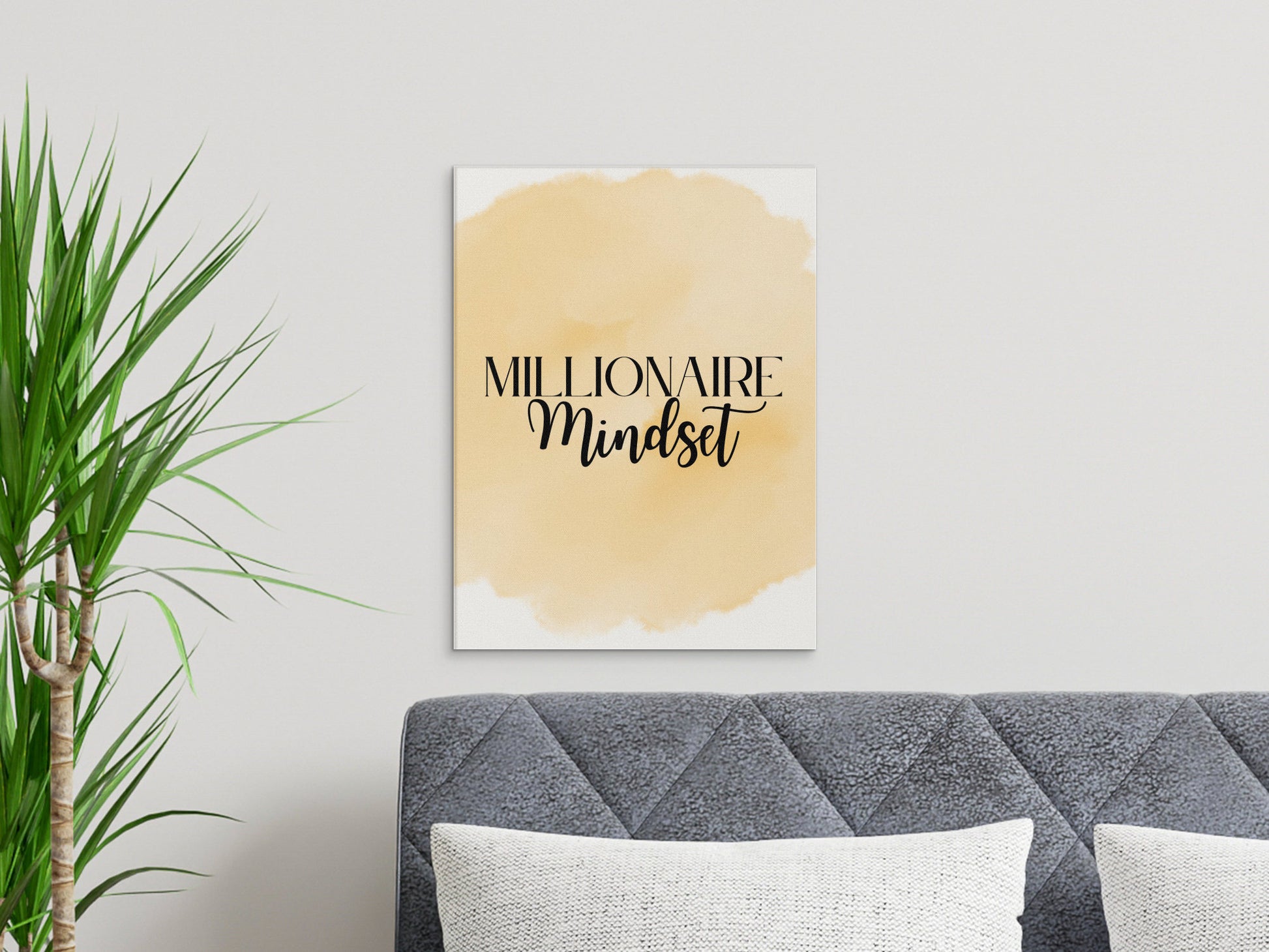 Digital Millionaire Mindset Wall Art Download in Yellow - Wealth Affirmations, Success Quotes - Inspirational Decor
