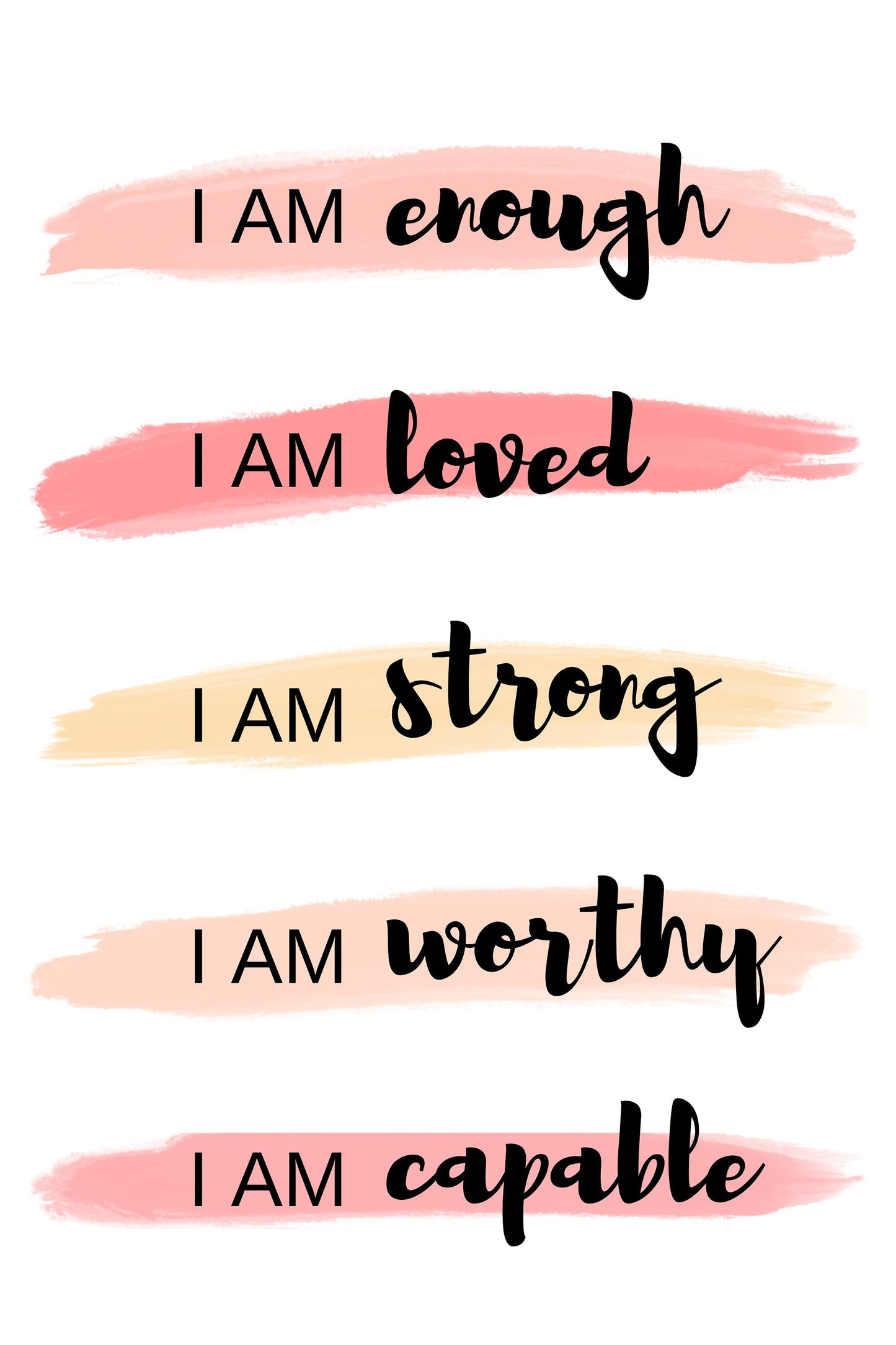 Positive Affirmation Wall Art, You Are Enough print, Be Kind to Yourself quote wall art printable digital download