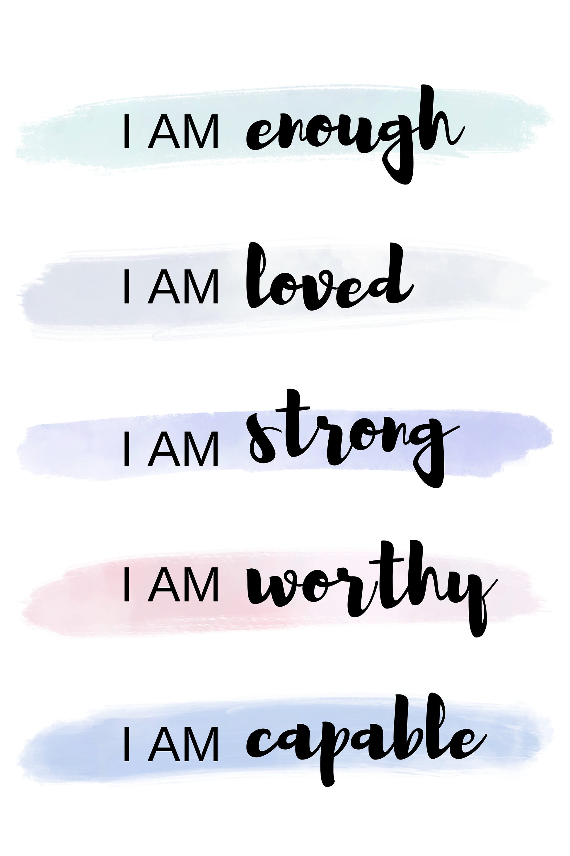 Positive Affirmation Wall Art, You Are Enough print, Be Kind to Yourself quote wall art printable digital download