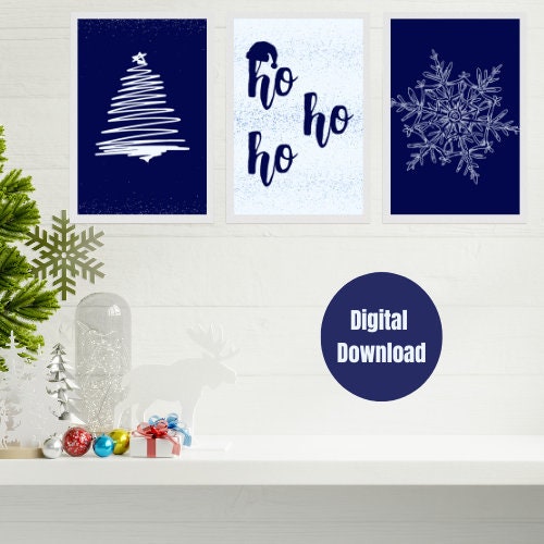 Deck the Halls! Christmas Print Set of 3, Xmas Wall Art, Trendy Decor, Digital Download - Holiday Print Ensemble for Festive Home Ambiance.