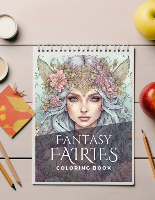 Fantasy Fairies Coloring Book - Printable, Whimsical, Mythical Creatures, Instant Download, Procreate, DIY, Stress Relief.