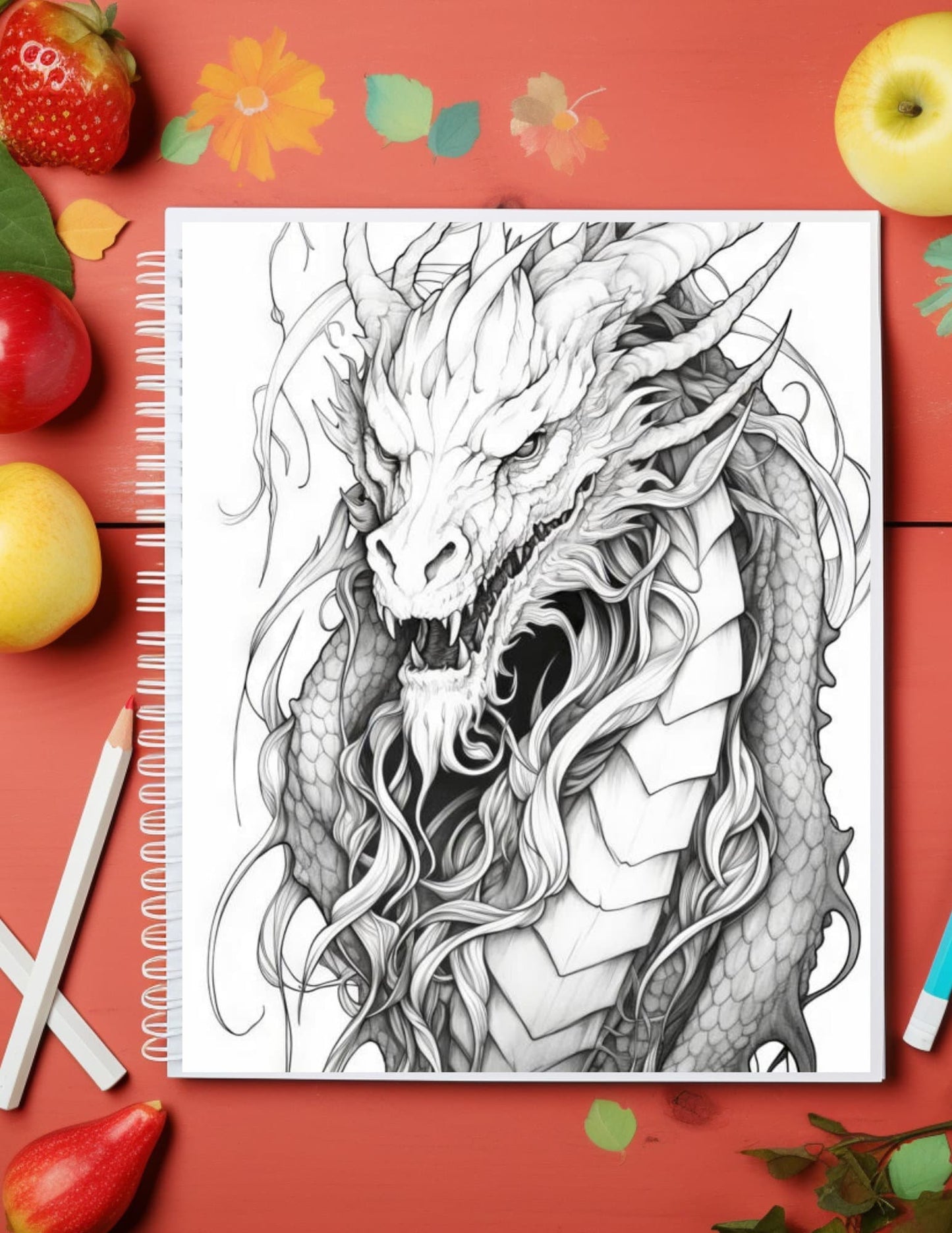 Fantasy Dragons Coloring Book - Printable, Mythical Creatures, Whimsical, Instant Download, Procreate, DIY, Stress Relief