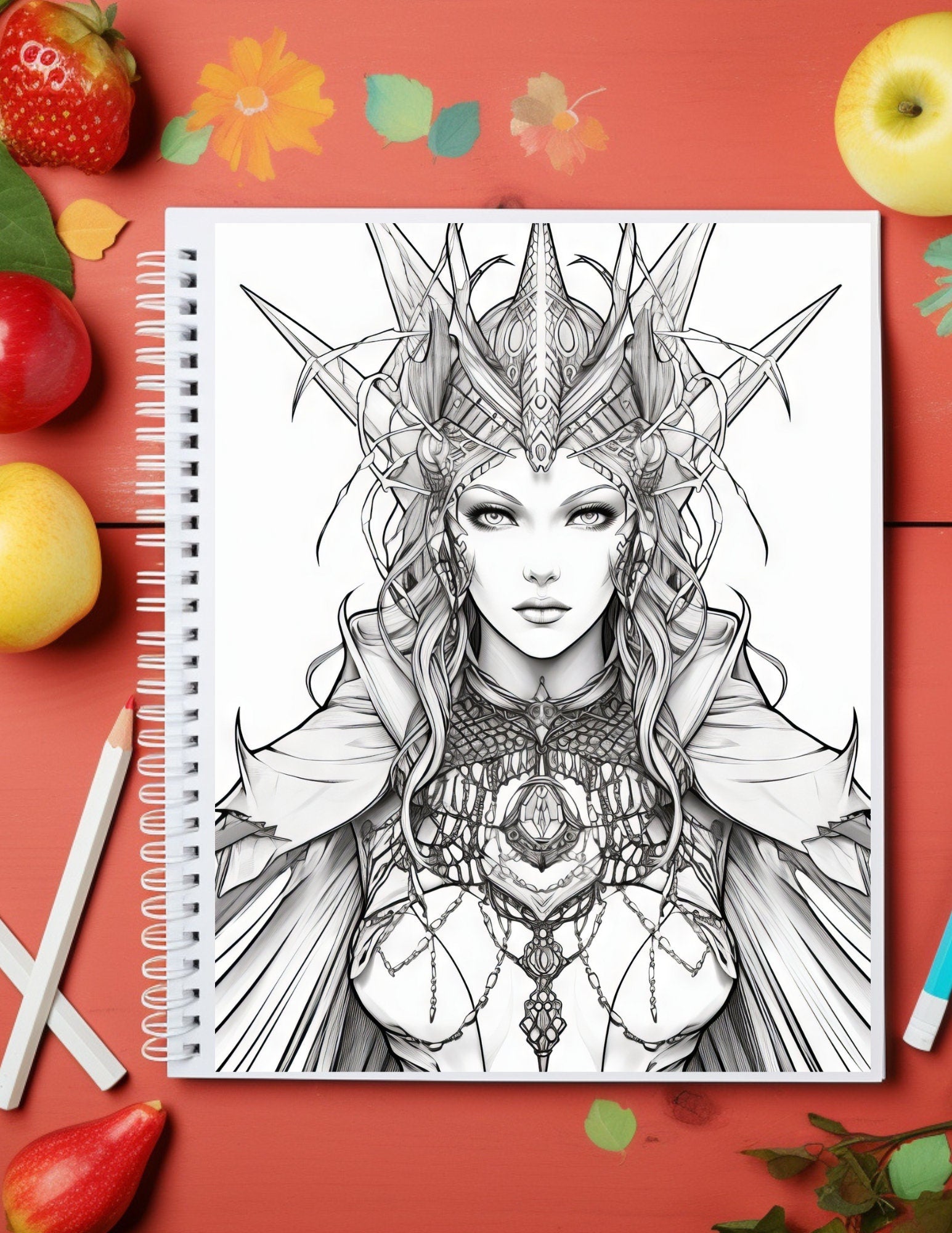 Fantasy Queens Printable Coloring Book - Mythical Royalty, Intricate Designs, DIY, Instant Download, Relaxation, Procreate.