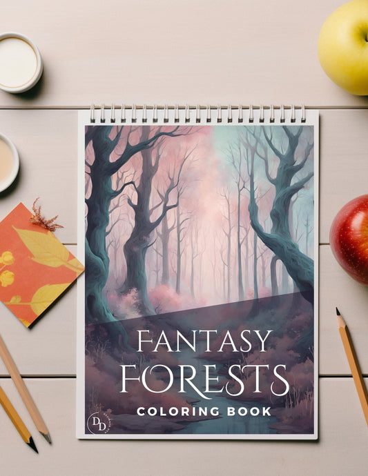 Fantasy Forests Printable Coloring Book - Enchanted Woods, Mythical Creatures, DIY, Instant Download, Relaxation and Stress Relief