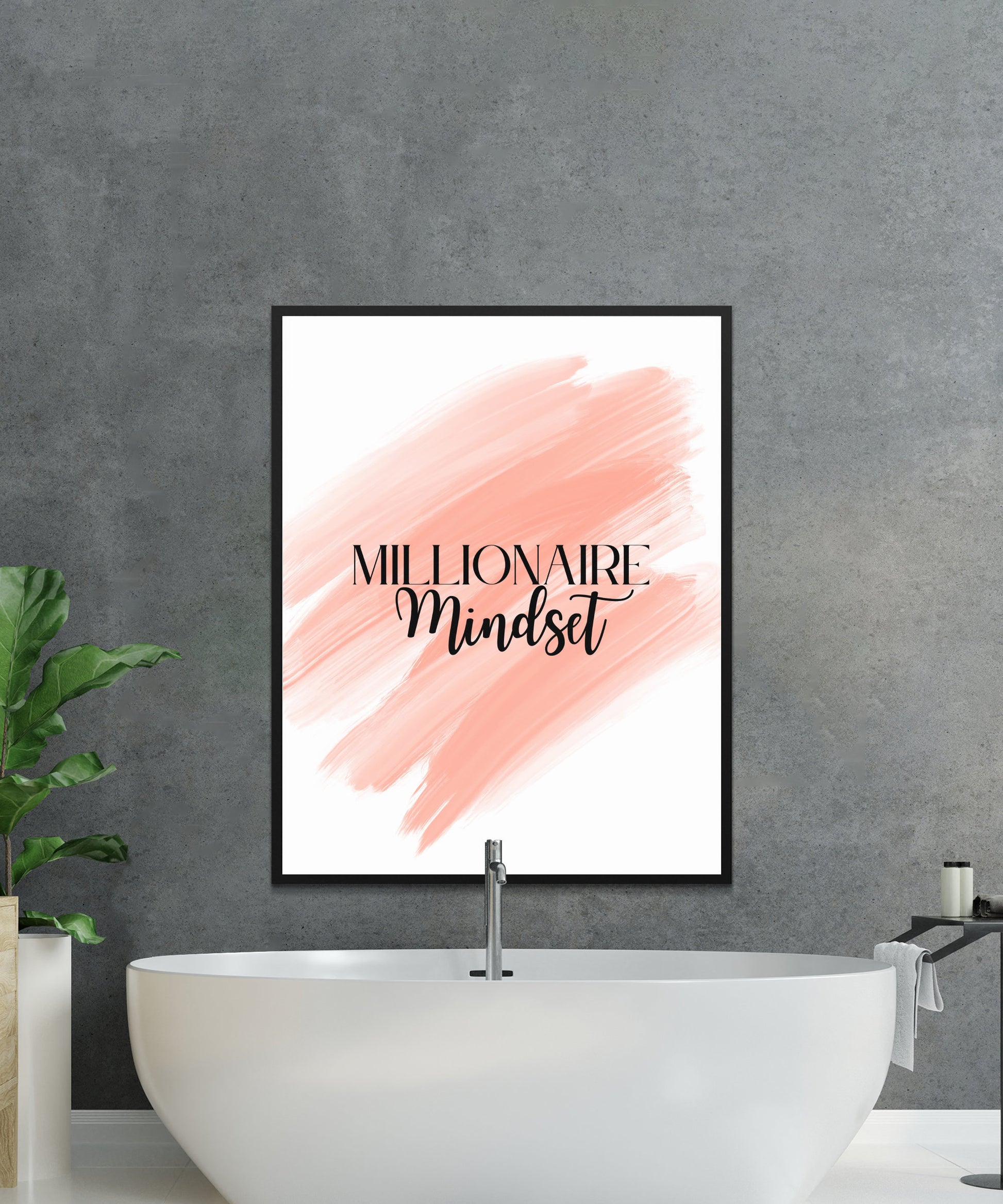Digital Millionaire Mindset Wall Art Download in Peach - Wealth Affirmations, Success Quotes - Inspirational Decor
