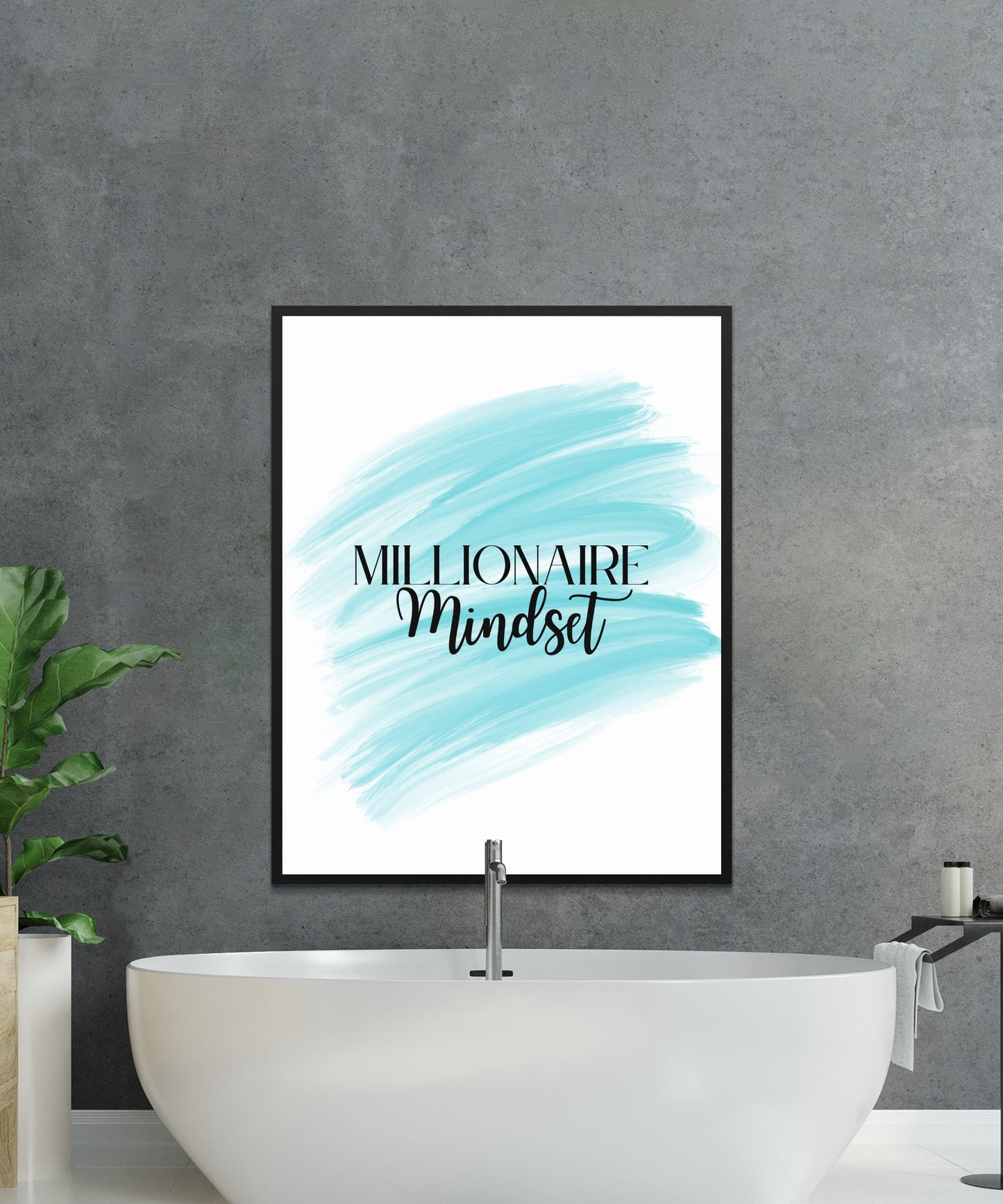 Digital Millionaire Mindset Wall Art Download in Aqua - Wealth Affirmations, Success Quotes - Inspirational Decor