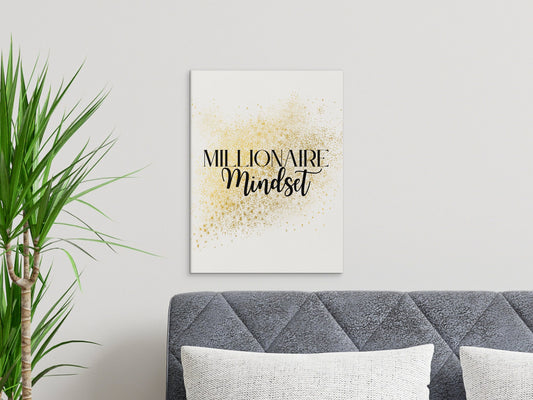 Digital Millionaire Mindset Wall Art Download in Gold Glitter - Wealth Affirmations, Success Quotes - Inspirational Decor