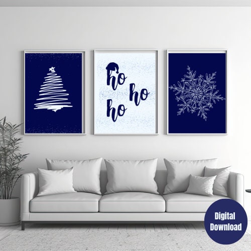 Deck the Halls! Christmas Print Set of 3, Xmas Wall Art, Trendy Decor, Digital Download - Holiday Print Ensemble for Festive Home Ambiance.