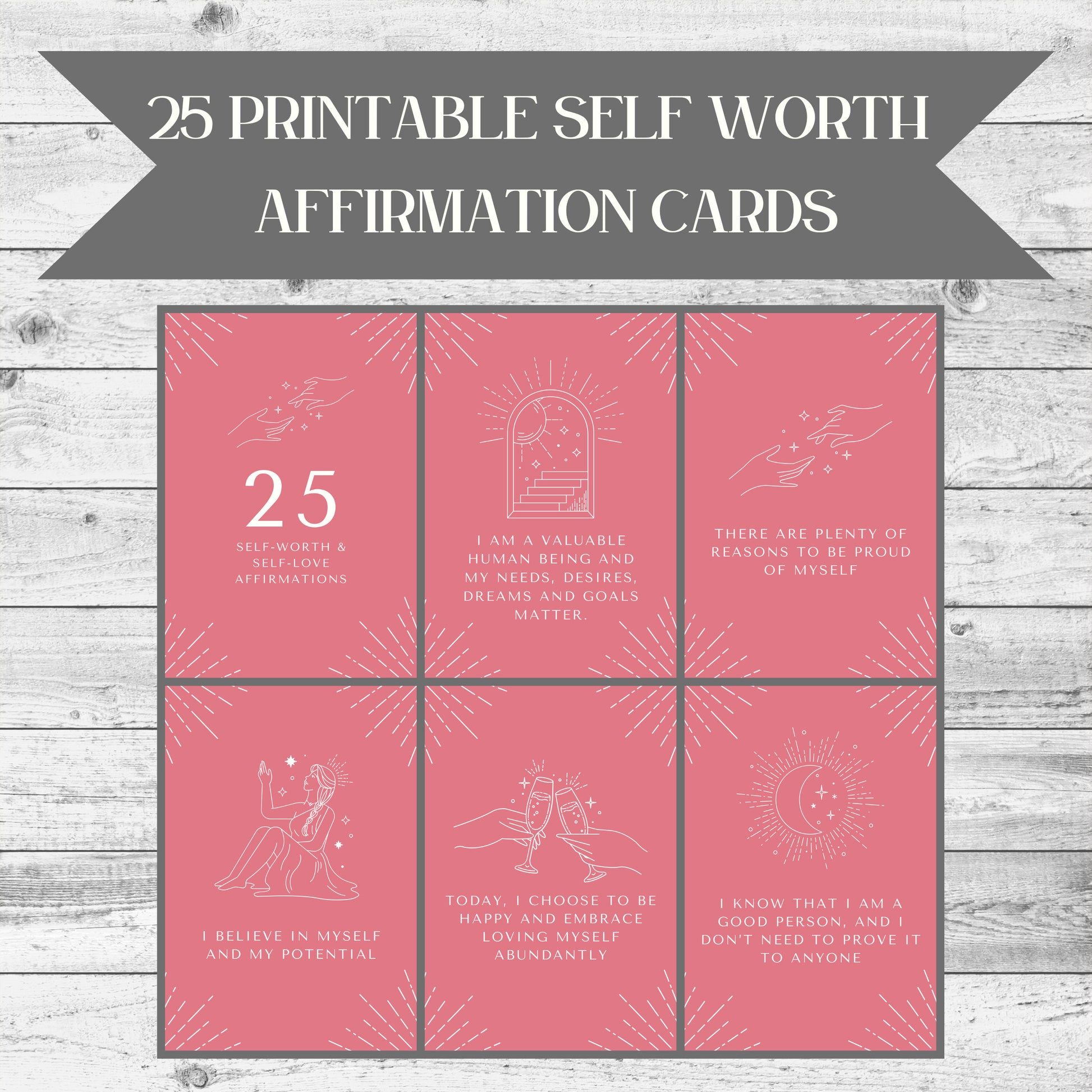 Empower Your Journey, 25 Digital Self Worth Affirmation Cards for Daily Inspiration and Positive Transformation - Printable Download