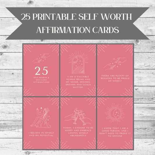 Empower Your Journey, 25 Digital Self Worth Affirmation Cards for Daily Inspiration and Positive Transformation - Printable Download