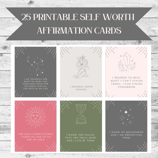 Empower Your Journey, 25 Digital Self Worth Affirmation Cards for Daily Inspiration and Positive Transformation - Printable Download