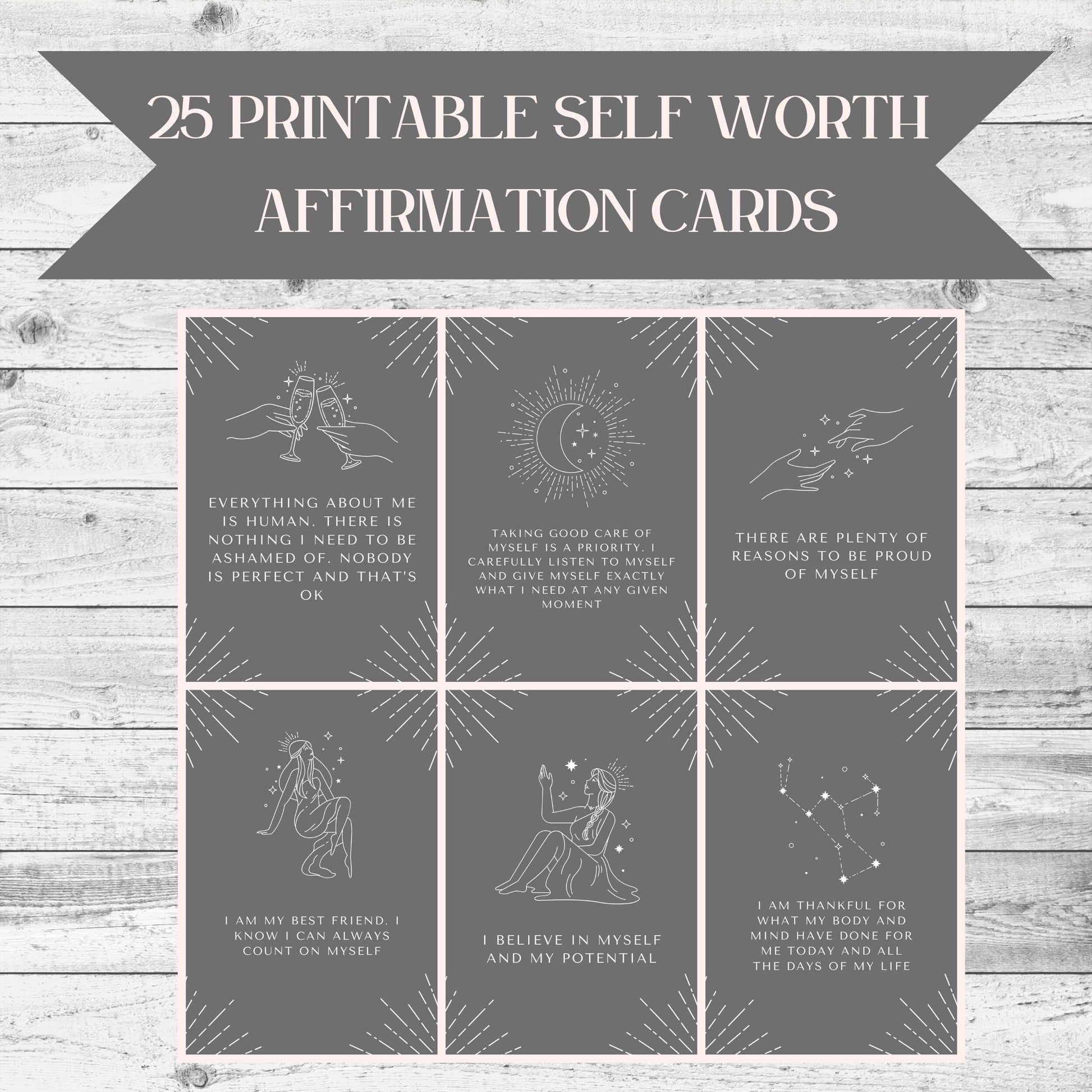 Empower Your Journey, 25 Digital Self Worth Affirmation Cards for Daily Inspiration and Positive Transformation - Printable Download