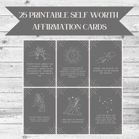 Empower Your Journey, 25 Digital Self Worth Affirmation Cards for Daily Inspiration and Positive Transformation - Printable Download