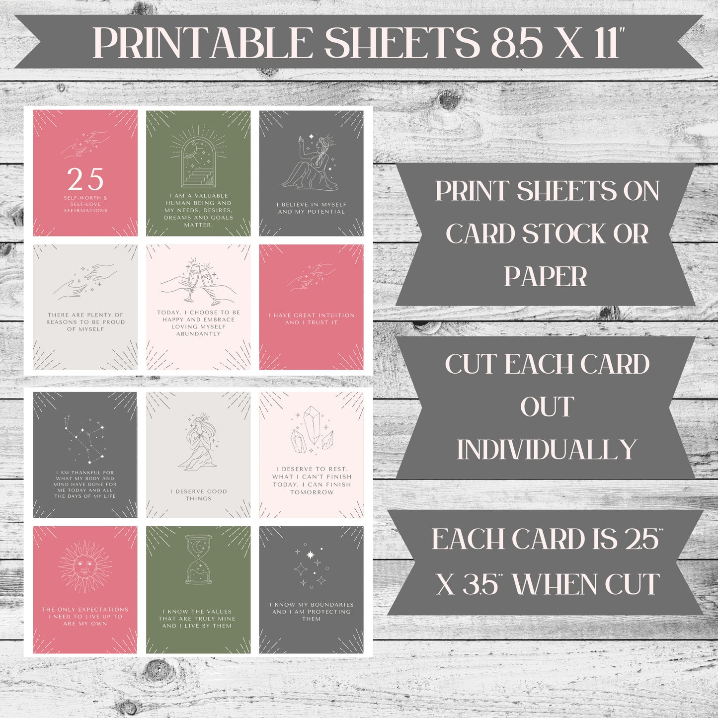Empower Your Journey, 25 Digital Self Worth Affirmation Cards for Daily Inspiration and Positive Transformation - Printable Download