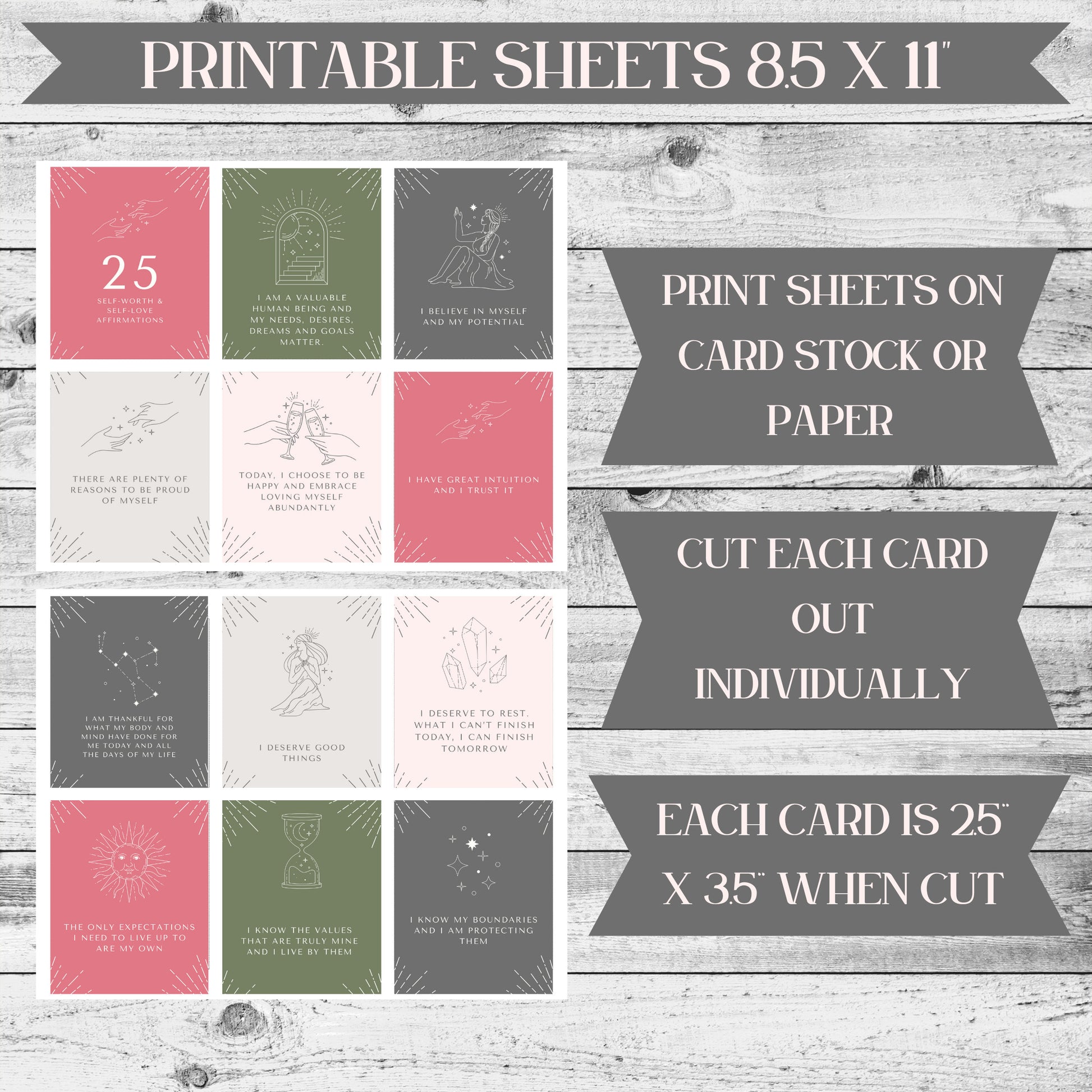 Empower Your Journey, 25 Digital Self Worth Affirmation Cards for Daily Inspiration and Positive Transformation - Printable Download