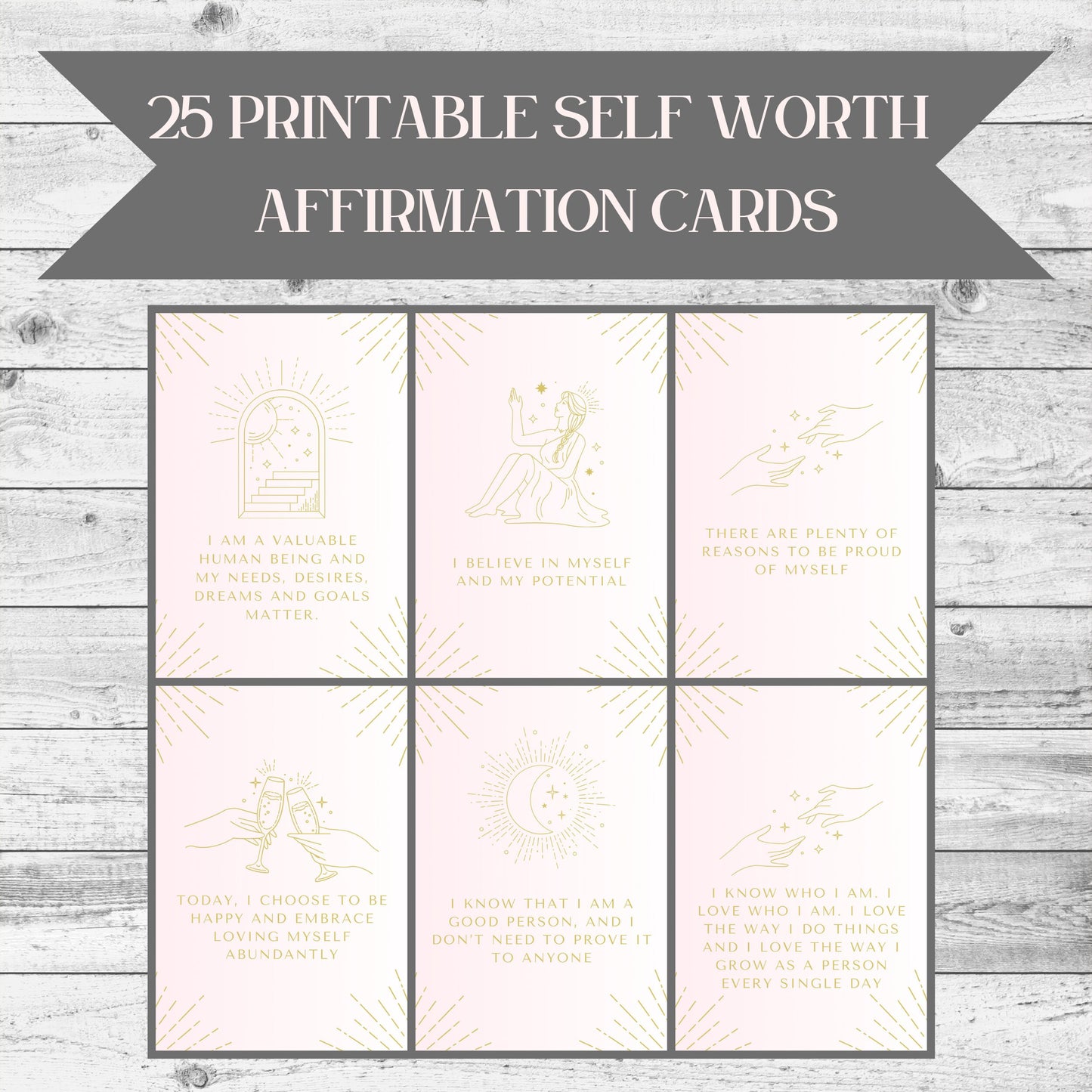 Empower Your Journey, 25 Digital Self Worth Affirmation Cards for Daily Inspiration and Positive Transformation - Printable Download