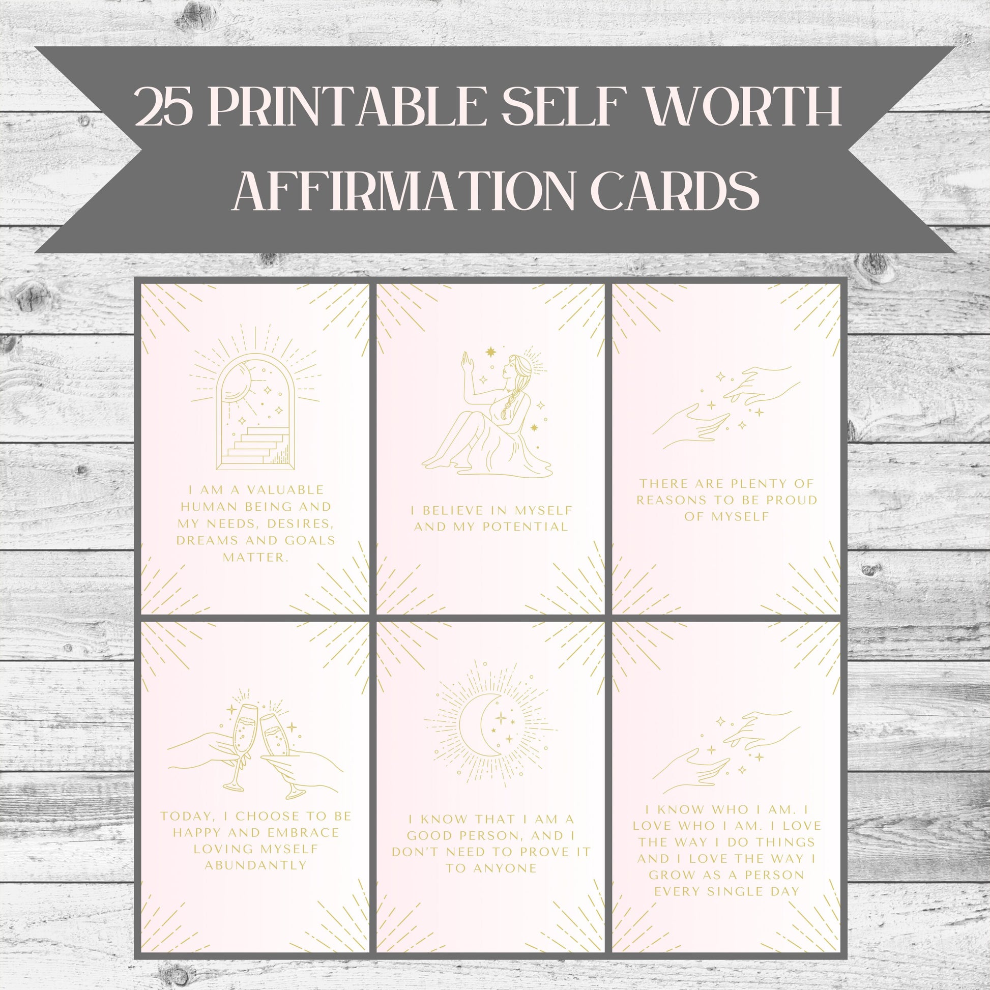 Empower Your Journey, 25 Digital Self Worth Affirmation Cards for Daily Inspiration and Positive Transformation - Printable Download
