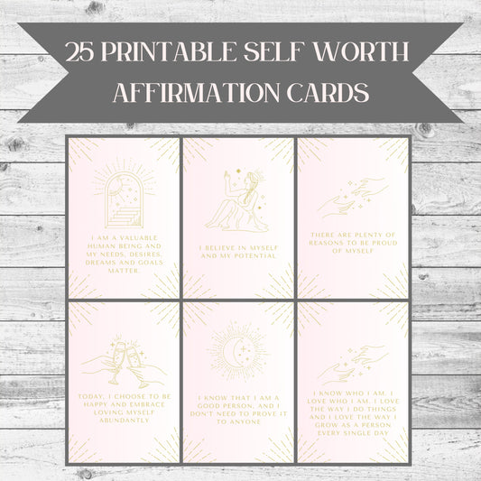 Empower Your Journey, 25 Digital Self Worth Affirmation Cards for Daily Inspiration and Positive Transformation - Printable Download